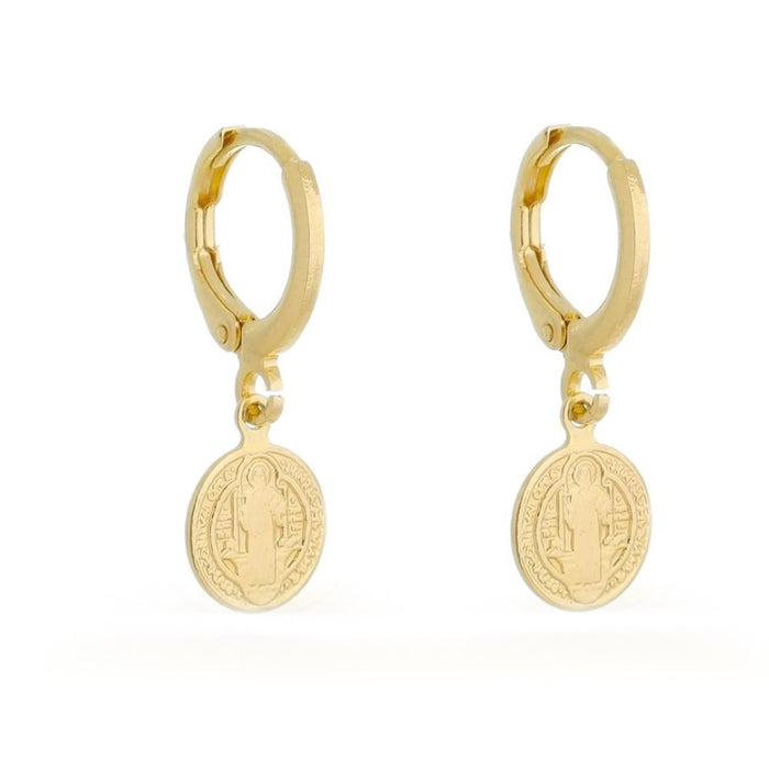 Brinco Argolinha Medalha São Bento Folheado a Ouro 18k