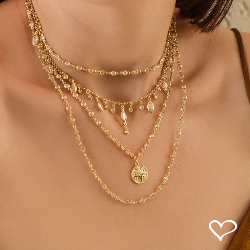 Colar Longo Cris Zircônias Folheado a Ouro 18k