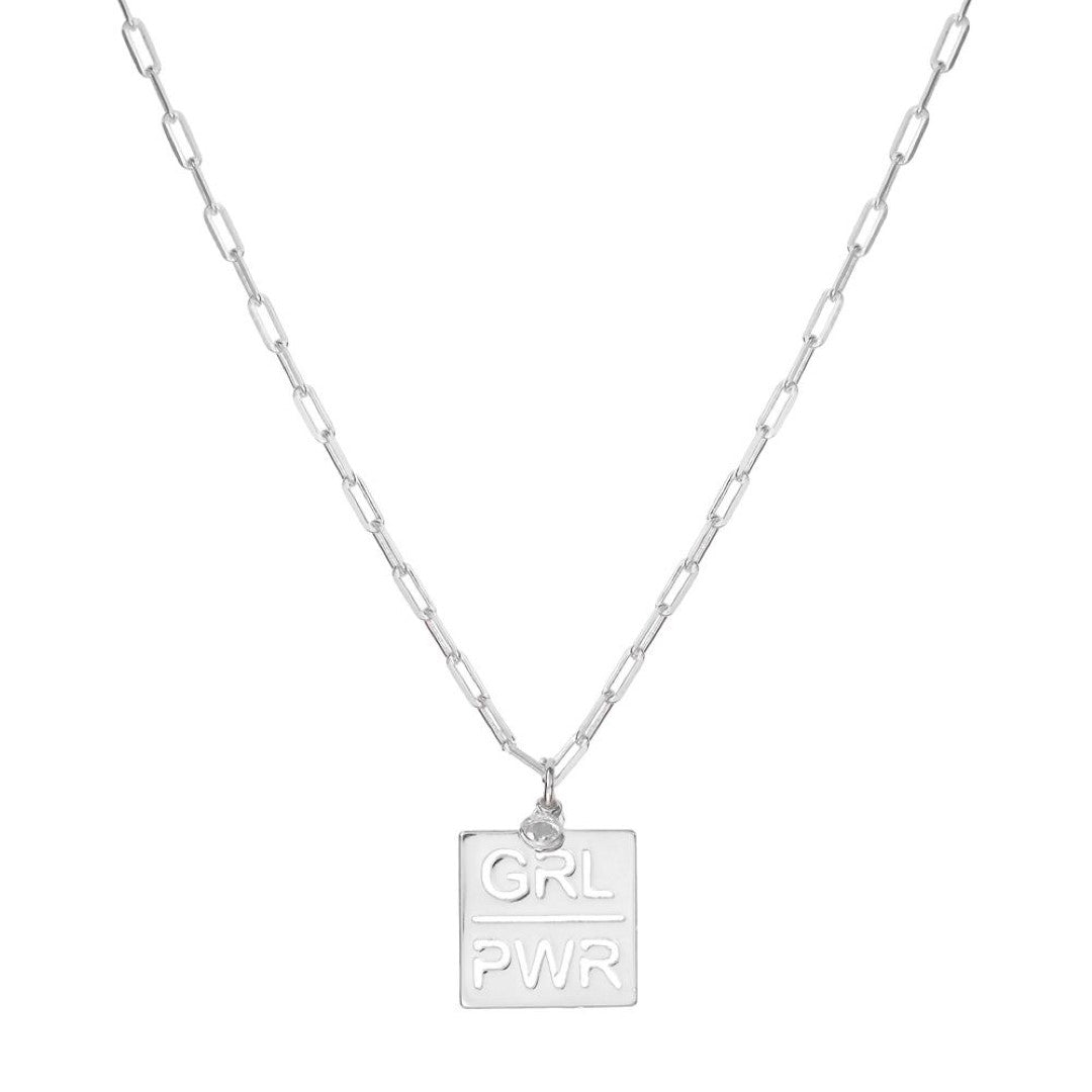 Colar Feminino Girl Power Folheado em Ródio Branco