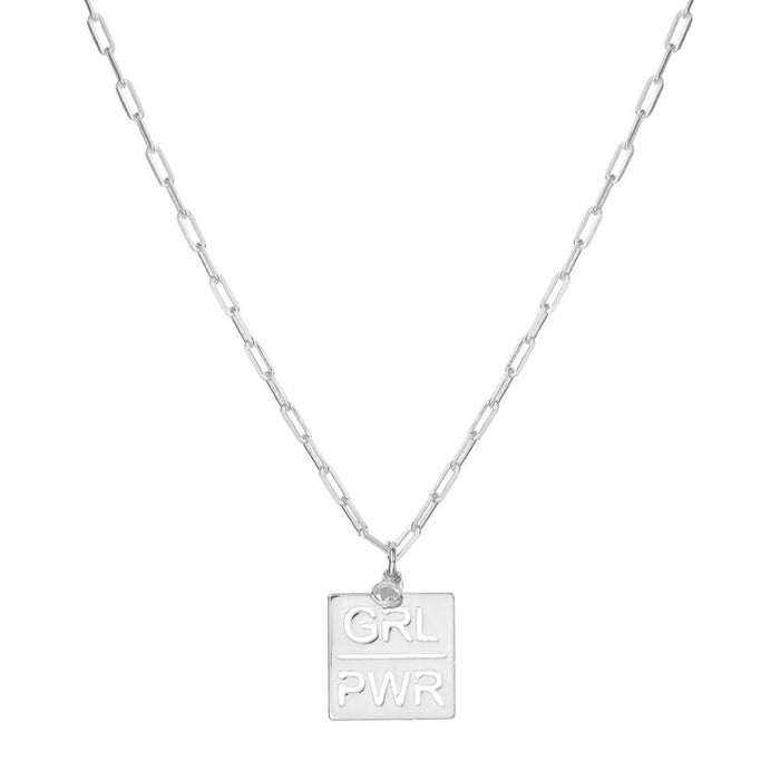 Colar Feminino Girl Power Folheado em Ródio Branco