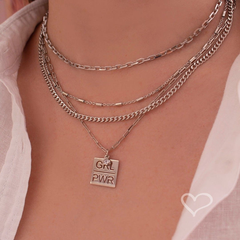 Colar Feminino Girl Power Folheado em Ródio Branco