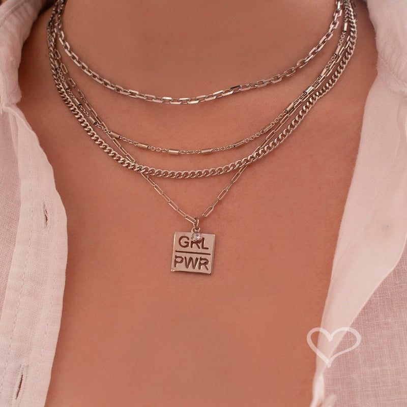 Colar Feminino Girl Power Folheado em Ródio Branco