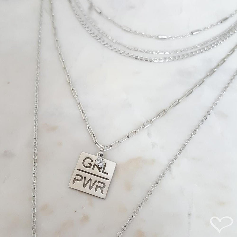 Colar Feminino Girl Power Folheado em Ródio Branco