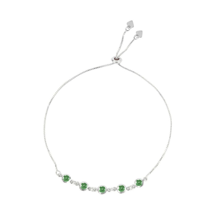 Pulseira Ajustável Folheada em Ródio Branco Sil Zircônia Esmeralda