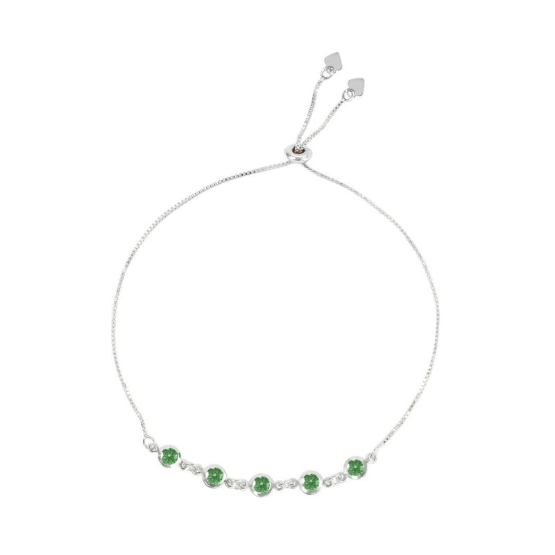 Pulseira Ajustável Folheada em Ródio Branco Sil Zircônia Esmeralda