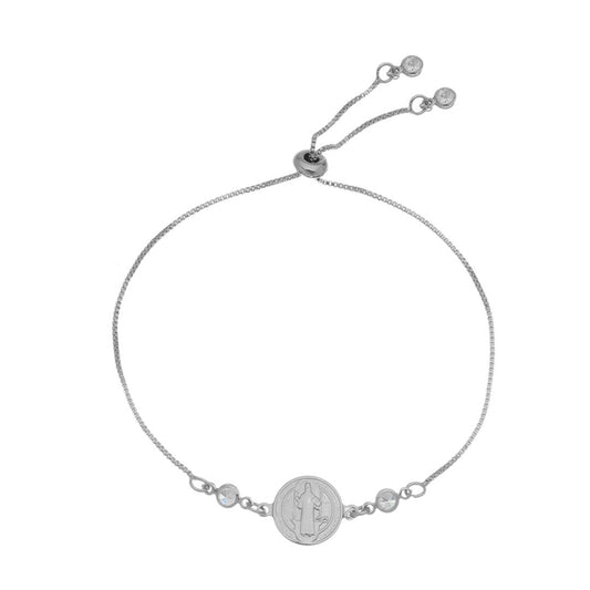 Pulseira Ajustável Folheada em Ródio Branco São Bento Zircônia