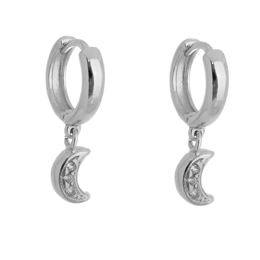 Brinco Argolinha Lua Zircônia Folheado em Ródio Branco