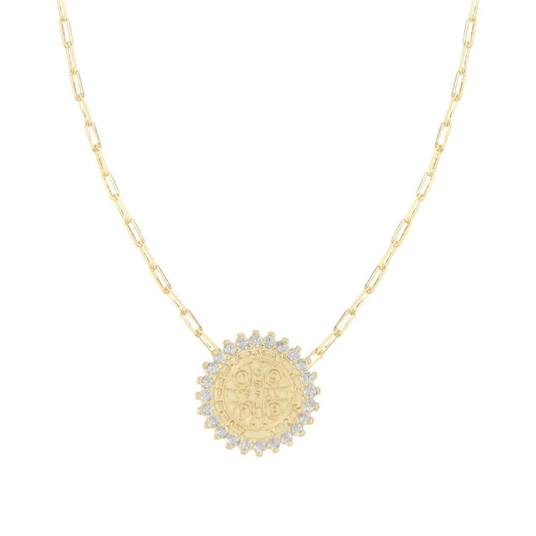 Colar São Bento Medalha Zircônia Folheado a Ouro 18k