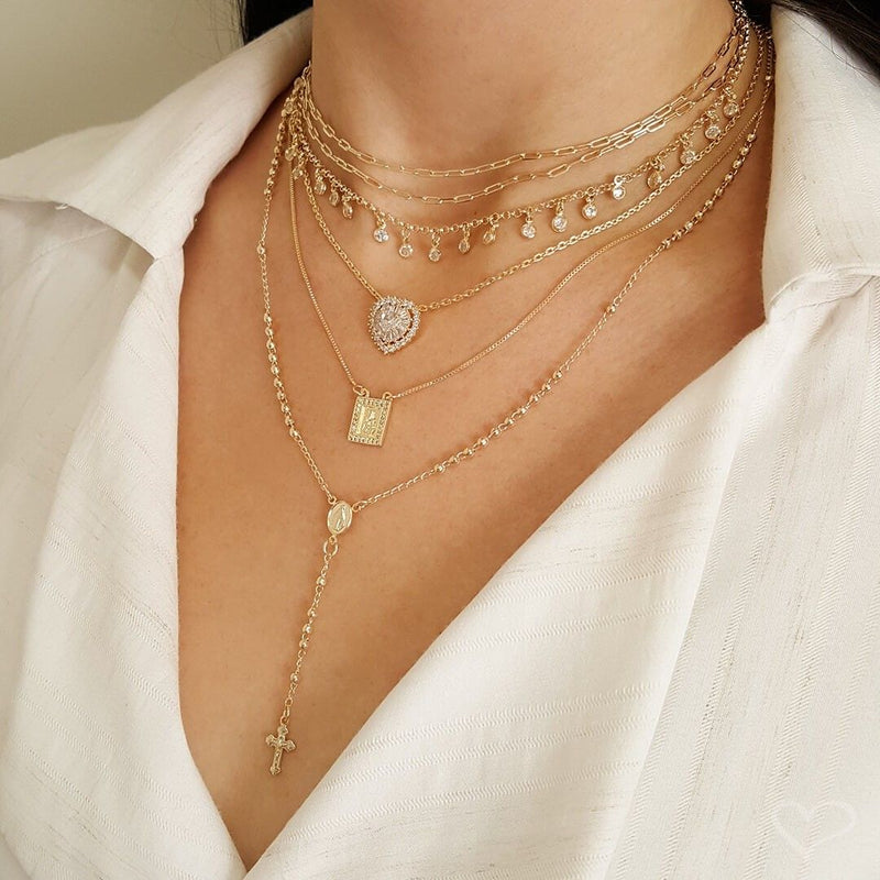 Escapulário Feminino Sagrado Coração de Jesus Zircônia Folheado a Ouro 18k