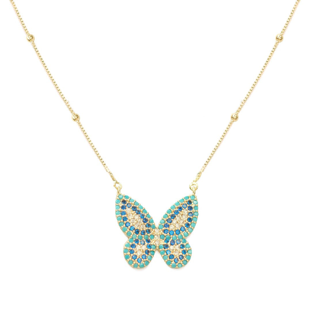 Colar de Borboleta Cecil Zircônia Azul Folheado a Ouro 18k