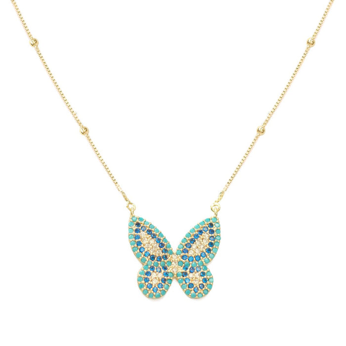 Colar de Borboleta Cecil Zircônia Azul Folheado a Ouro 18k