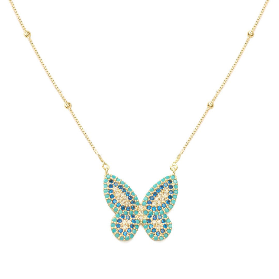 Colar de Borboleta Cecil Zircônia Azul Folheado a Ouro 18k