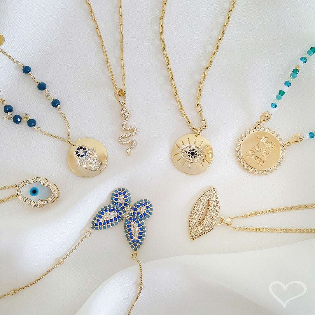 Colar de Borboleta Cecil Zircônia Azul Folheado a Ouro 18k