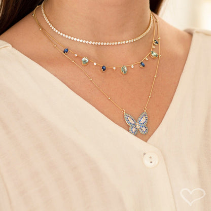 Colar de Borboleta Cecil Zircônia Azul Folheado a Ouro 18k