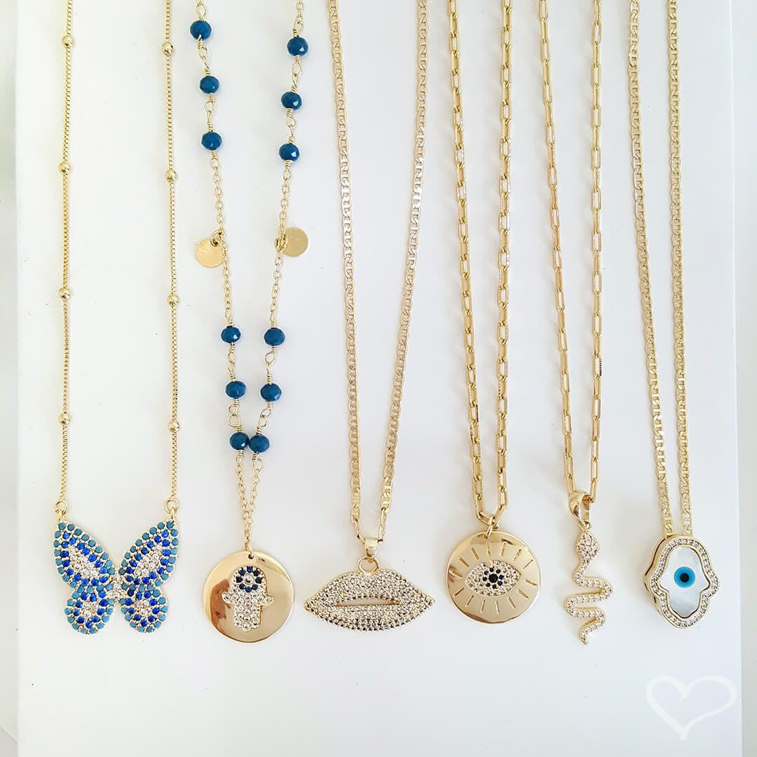 Colar de Borboleta Cecil Zircônia Azul Folheado a Ouro 18k