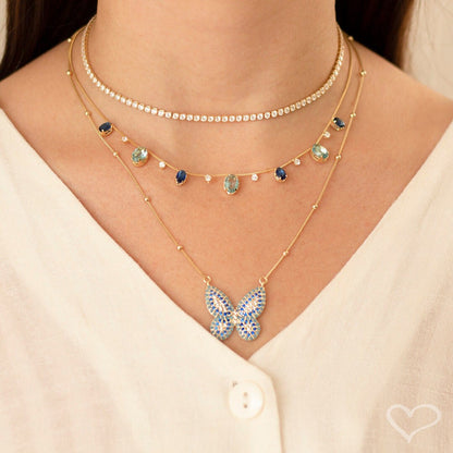 Colar de Borboleta Cecil Zircônia Azul Folheado a Ouro 18k