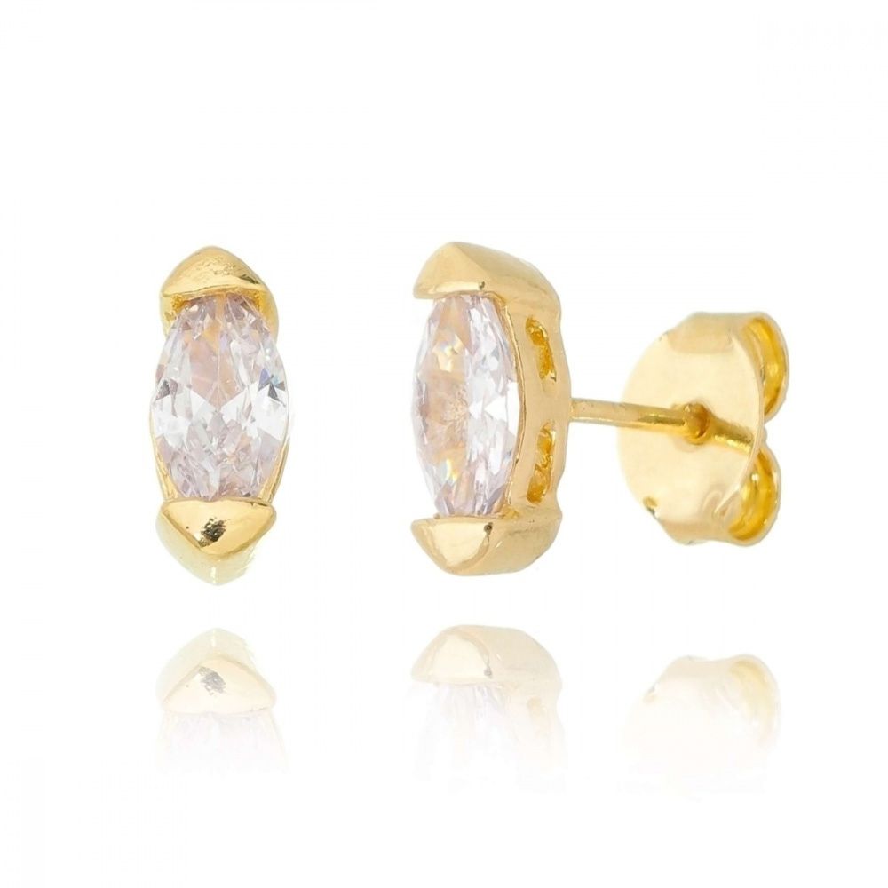 Brinco Navete Anna Zircônia Folheado a Ouro 18k