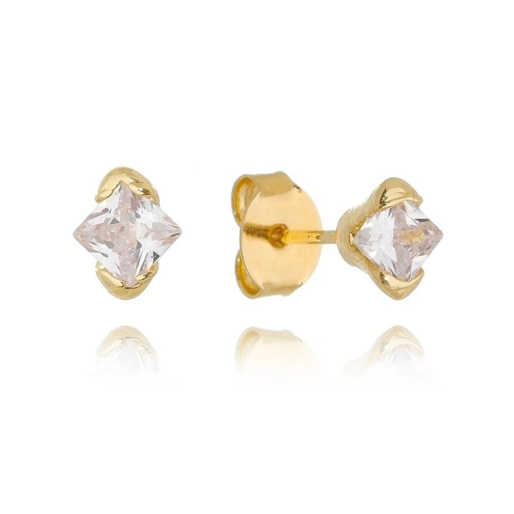 Brinco Piuka Akemi Zirconia Quadrada Folheado a Ouro 18k