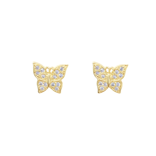Brinco Piuka Borboleta Zirconia Folheado a Ouro 18k