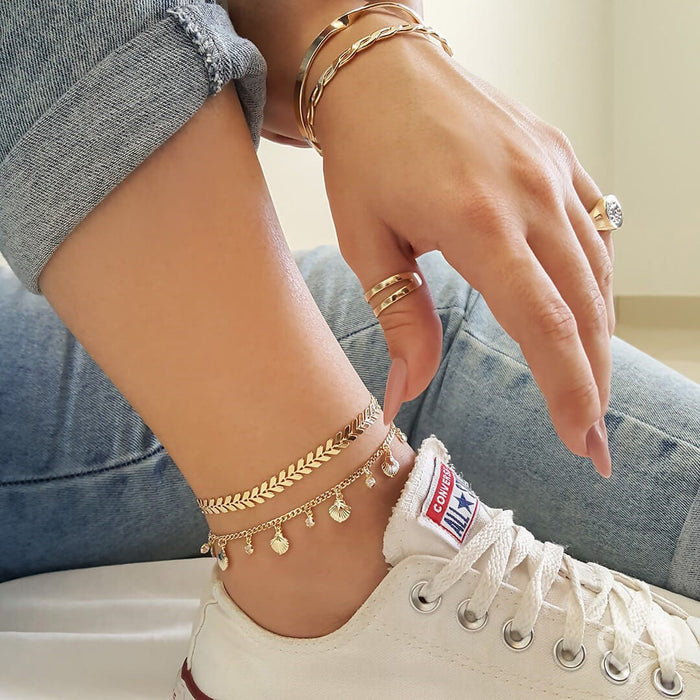 Tornozeleira Piuka Kylie Folhinhas Folheada a Ouro 18k