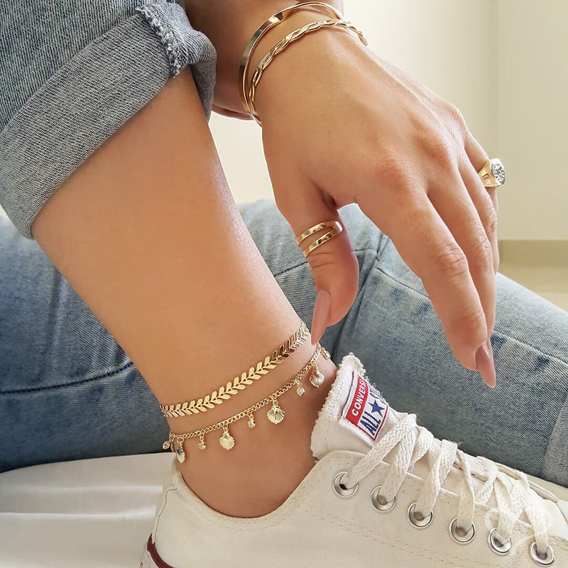 Tornozeleira Piuka Kylie Folhinhas Folheada a Ouro 18k