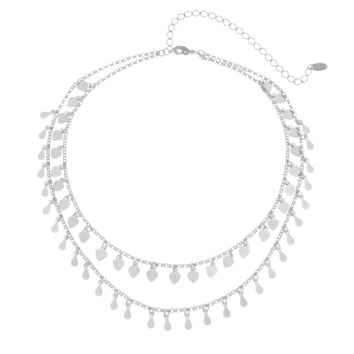Choker Piuka Flora Corações e Gotas Folheada em Ródio Branco