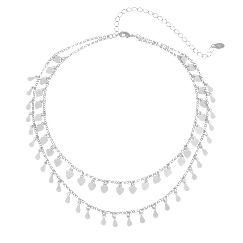 Choker Piuka Flora Corações e Gotas Folheada em Ródio Branco