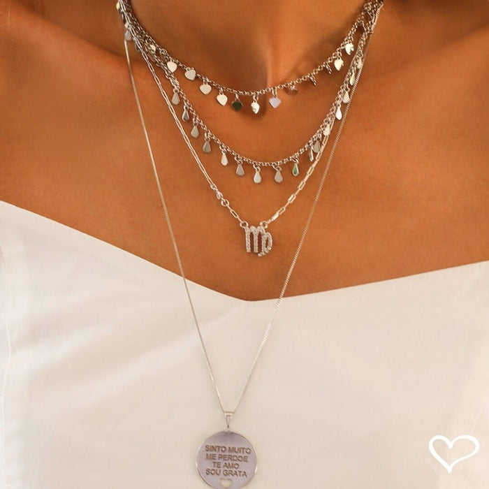 Choker Piuka Flora Corações e Gotas Folheada em Ródio Branco