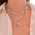 Choker Piuka Flora Corações e Gotas Folheada em Ródio Branco