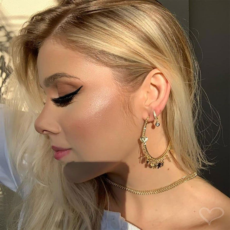 Brinco Argolinha Filipa Zircônia e Ponto de Luz Folheado a Ouro 18k