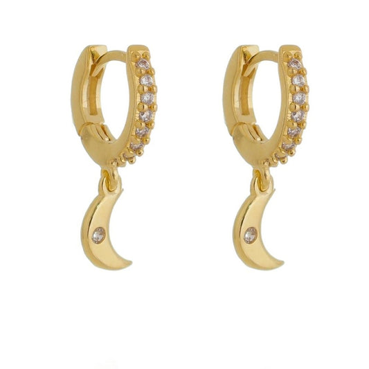 Brinco Argolinha Filipa Zircônias Lua Folheado a Ouro 18k