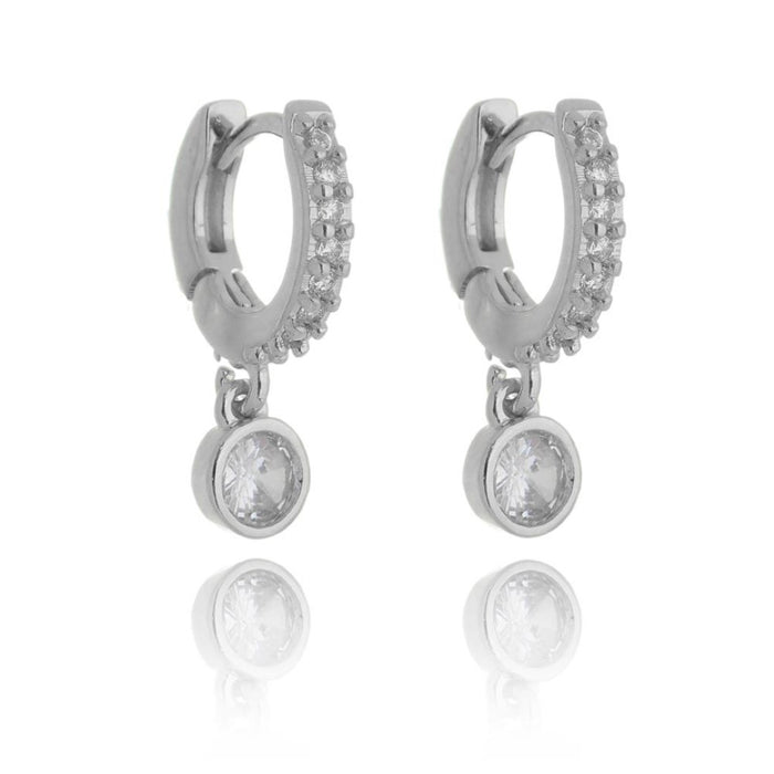 Brinco Argolinha Filipa Zircônia e Ponto de Luz Folheado em Ródio Branco