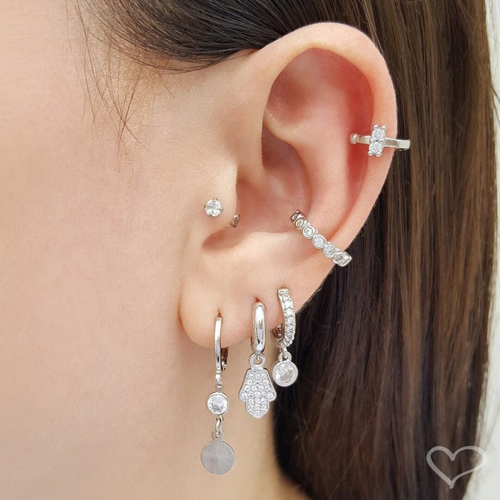 Brinco Argolinha Filipa Zircônia e Ponto de Luz Folheado em Ródio Branco