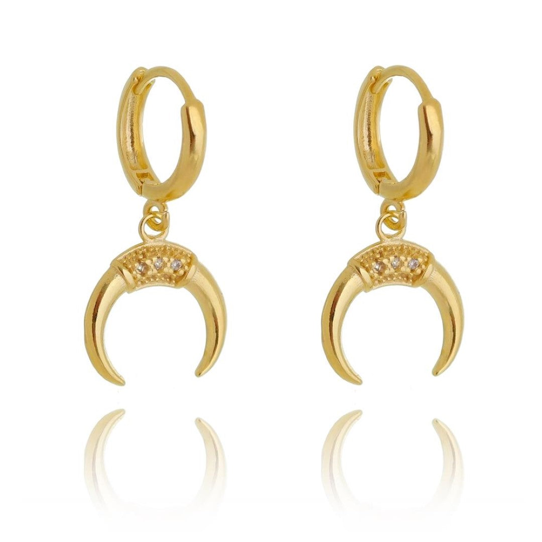Brinco Piuka Argolinha Telma Chifre Italiano Zircônia Folheado a Ouro 18k