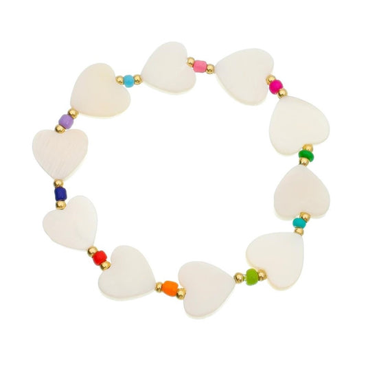 Pulseira Piuka Noronha Coração Madre Pérola e Miçangas Coloridas Folheado a Ouro 18k