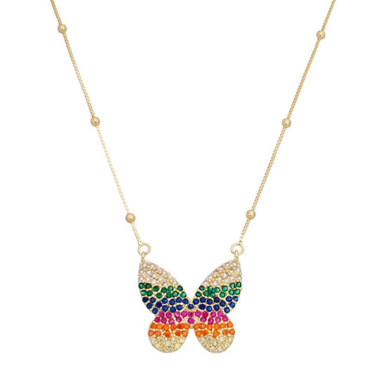 Colar de Borboleta Cecil Zircônias Coloridas Folheado a Ouro 18k