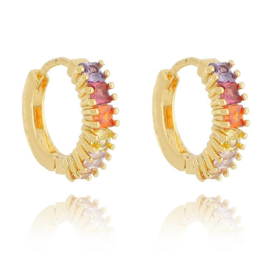 Brinco Piuka Argolinha Martina  Zircônias Coloridas Folheado a Ouro 18k