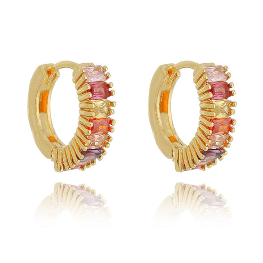 Brinco Piuka Argolinha Josie Zircônias Coloridas Folheado a Ouro 18k