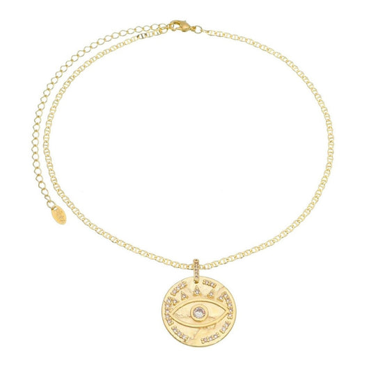 Choker Medalha Olho Grego Zircônia  Folheada a Ouro 18k Santorini