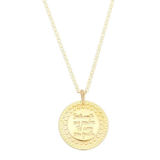 Colar Longo Medalha Hooponopono Vintage Folheado a Ouro 18k