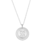 Colar Longo Medalha Hooponopono Vintage Folheado em Ródio Branco