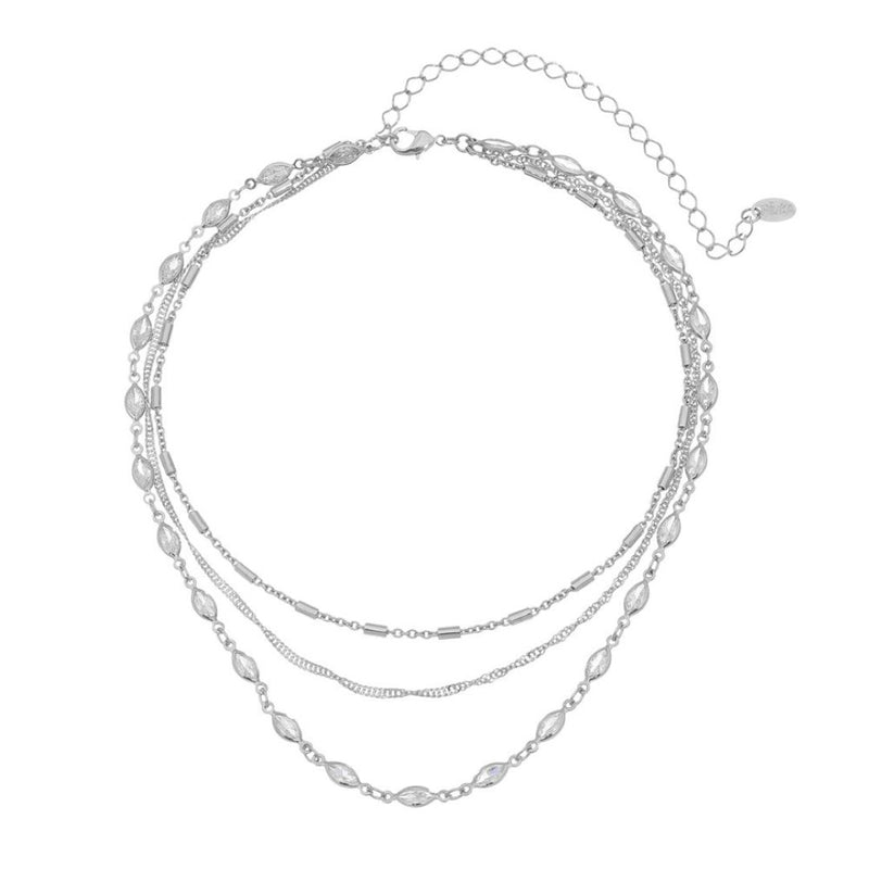 Choker 3 Voltas Zircônias Folheado em Ródio Branco Sossô