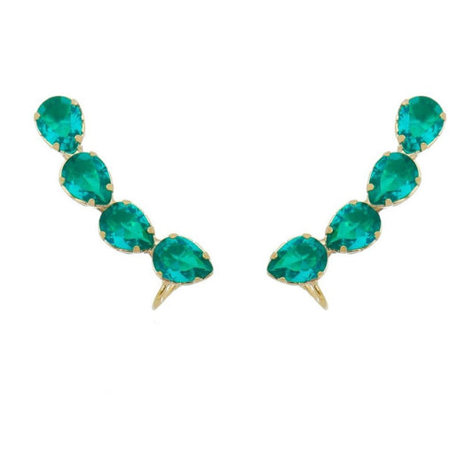Brinco Ear Cuff Callie Gotas Zirconia Turmalina Folheado a Ouro 18k