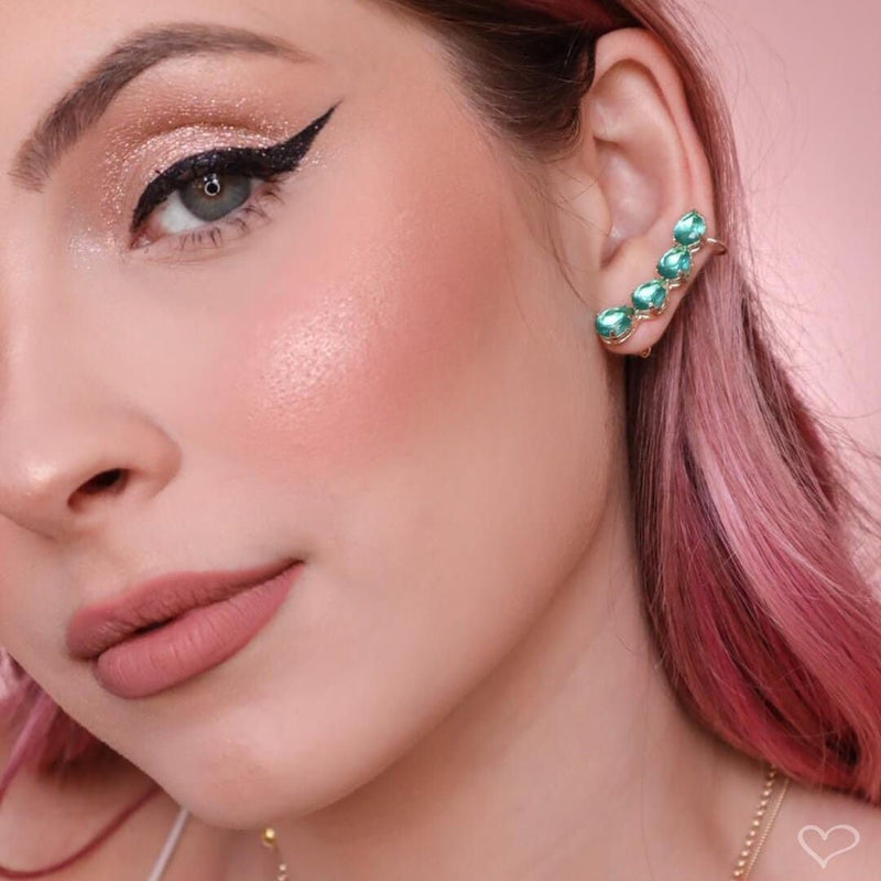 Brinco Ear Cuff Callie Gotas Zirconia Turmalina Folheado a Ouro 18k