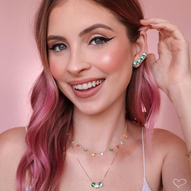 Brinco Ear Cuff Callie Gotas Zirconia Turmalina Folheado a Ouro 18k