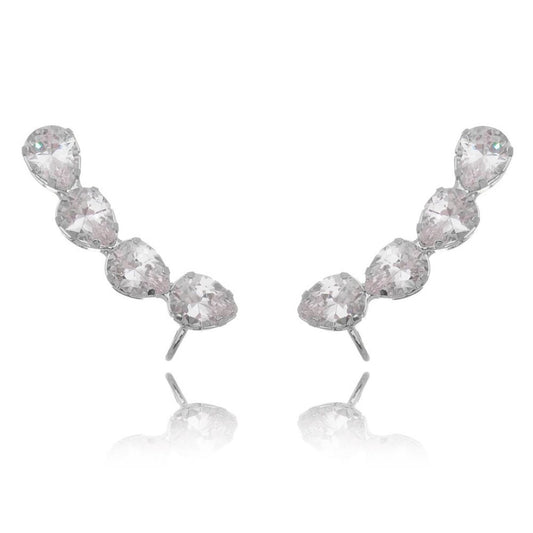 Brinco Ear Cuff Callie Gotas Zircônia Folheado em Ródio Branco