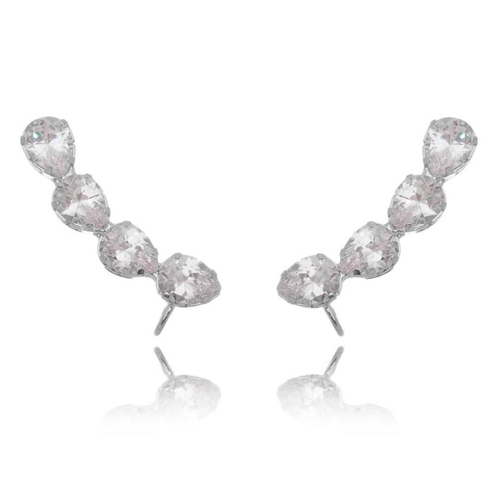 Brinco Ear Cuff Callie Gotas Zircônia Folheado em Ródio Branco