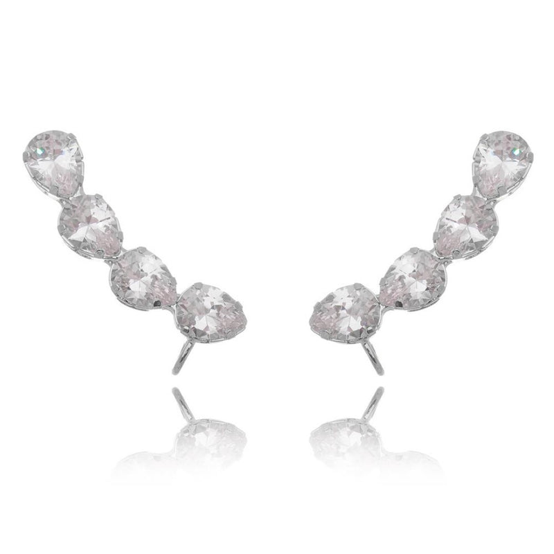 Brinco Ear Cuff Callie Gotas Zircônia Folheado em Ródio Branco