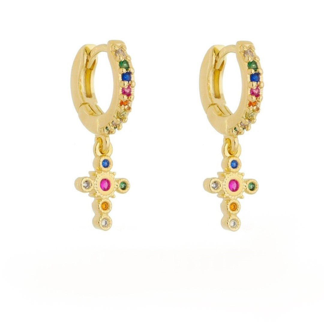 Brinco Argolinha Kristy Cruz Zircônia Colorida Folheado a Ouro 18k