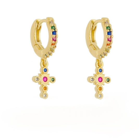 Brinco Argolinha Kristy Cruz Zircônia Colorida Folheado a Ouro 18k